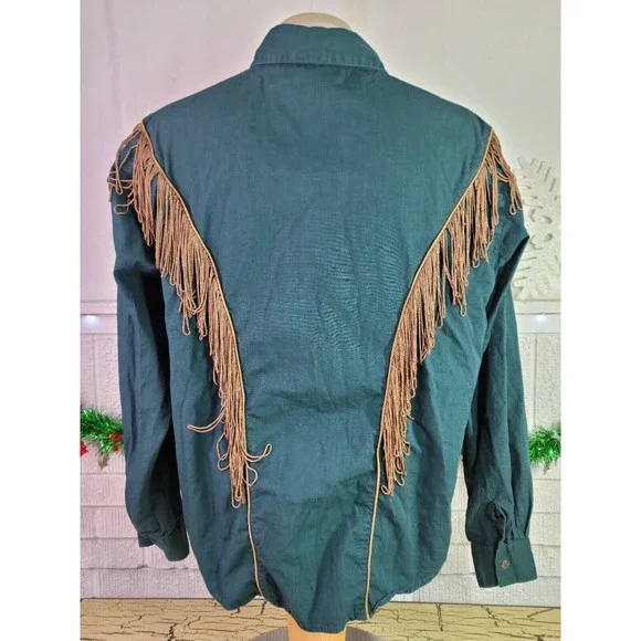 I Love Cowboys Out West Country Western Shirt Tassels Embroidered Button Up Med - Picture 5 of 14